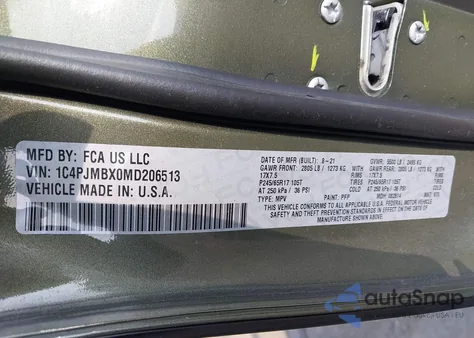 2021 Jeep Cherokee Trailhawk 4X4 z USA, uszkodzony, nr VIN 1C4PJMBX0MD206513